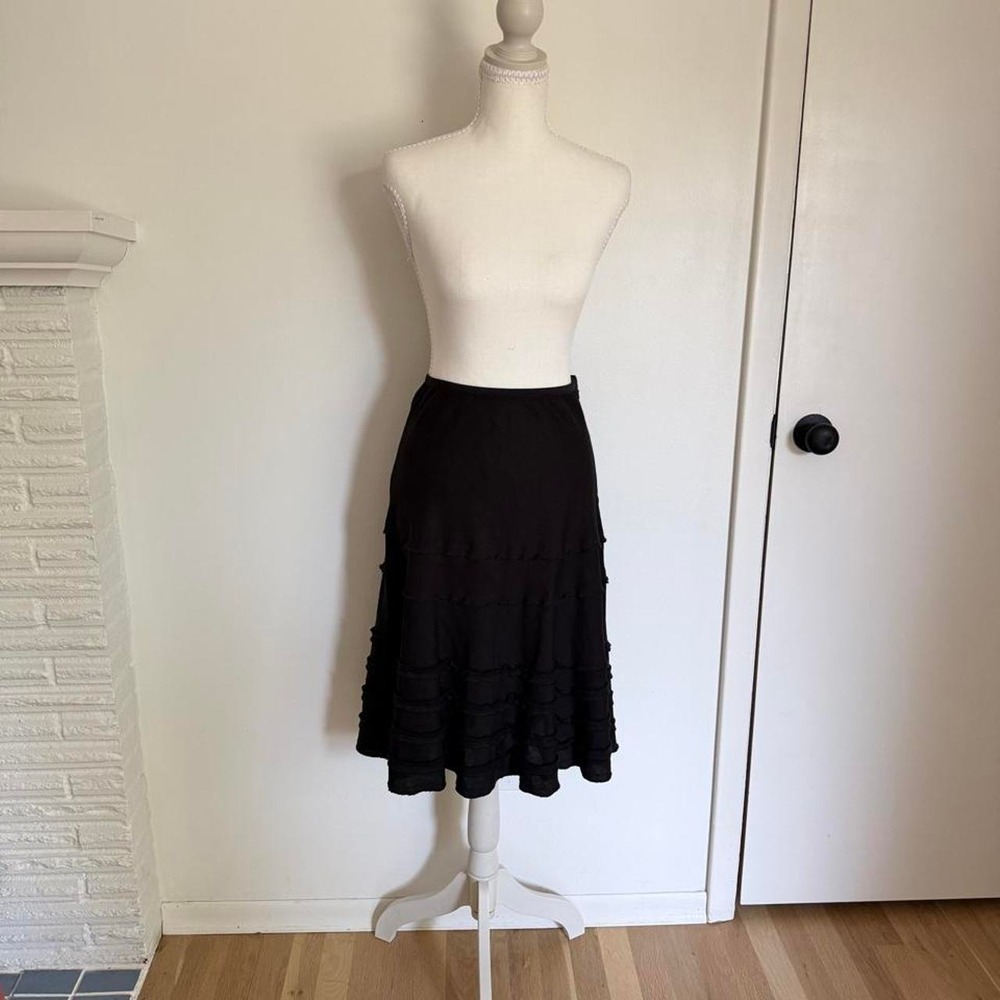Nic + Zoe Black ruffle linen blend midi skirt with tiered ruffles